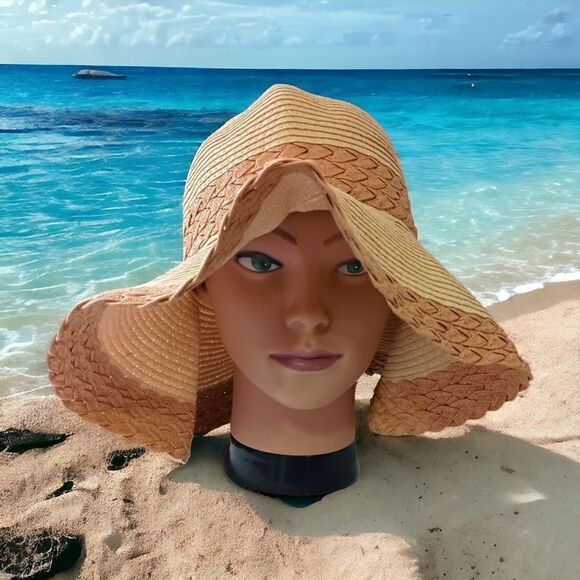 JHats Woven Raffia Floppy Hat Sun Wide Brim Bucket Beige Tan Beach Gardening - Picture 15 of 16